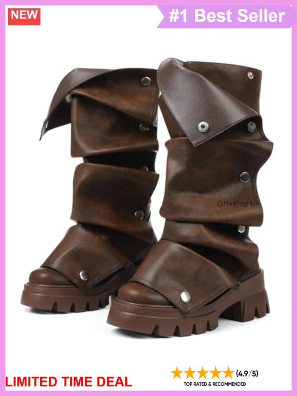 Womens Slouchy Fold Over Mid Calf Platform Boots Block Heel Pull On